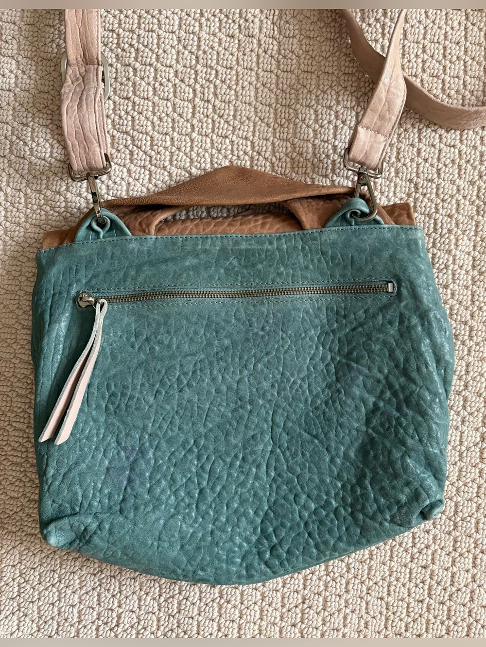 Daniella Lehavi Two-Tone Pebbled Leather Crossbody Bag - Tan & Teal Anthro - Picture 5 of 5